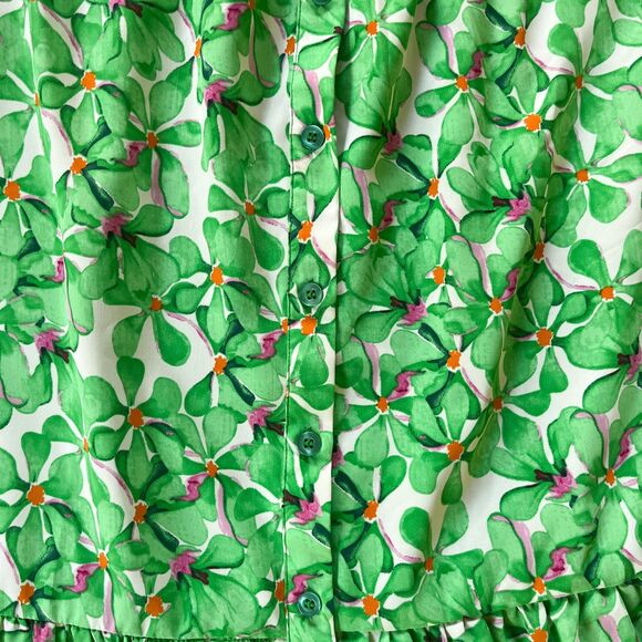 TCEC Green Floral Drop Waist Puffy Sleeve Dress - Button Front - Women's Size L - Picture 4 of 6